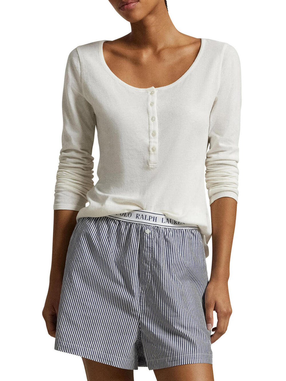 NWT! Polo Ralph Lauren Long and Lean Cotton Jersey Henley in Egret Size Medium